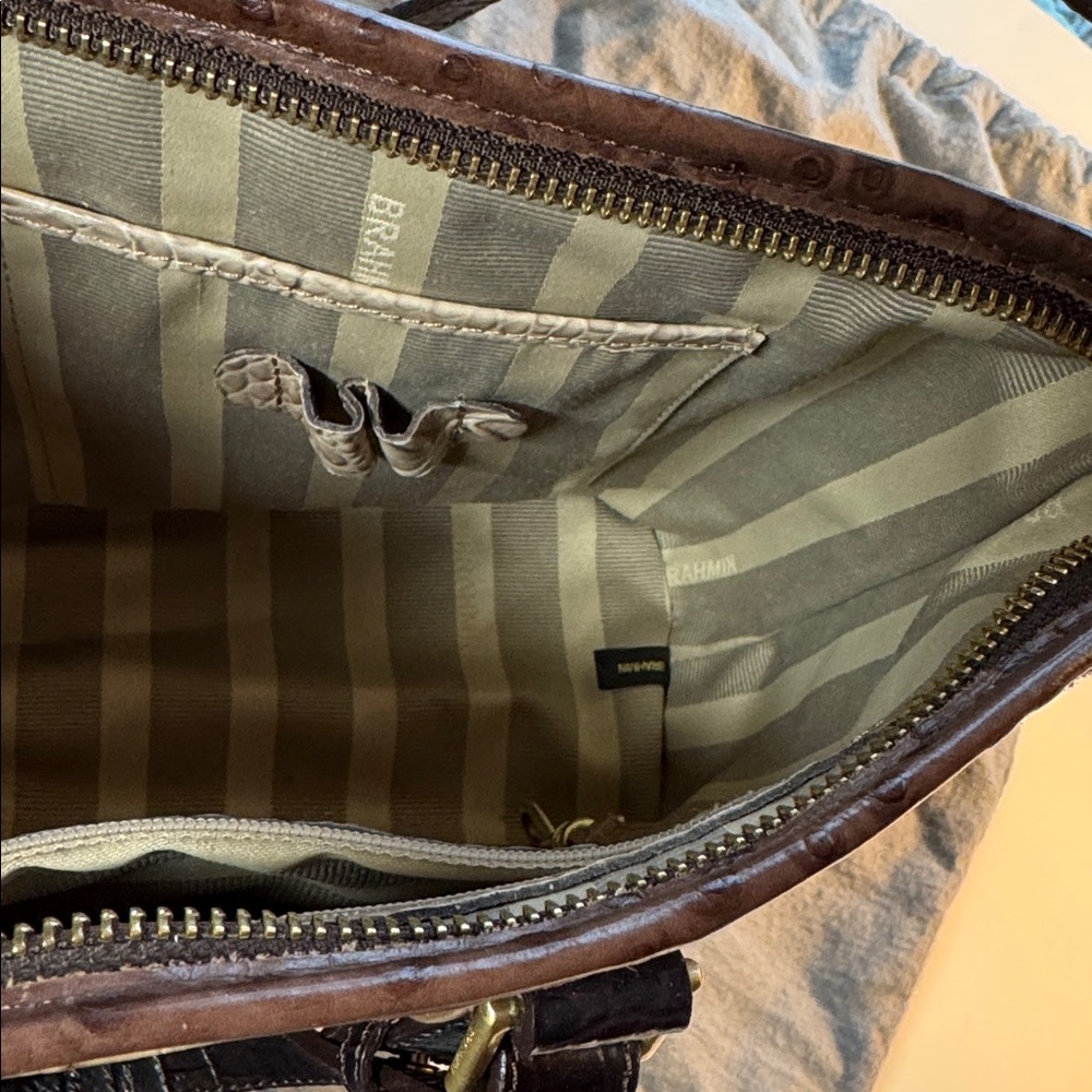 Brahmin Cream and Brown Croc-Embossed Shoulder Bag - Picture 6 of 12